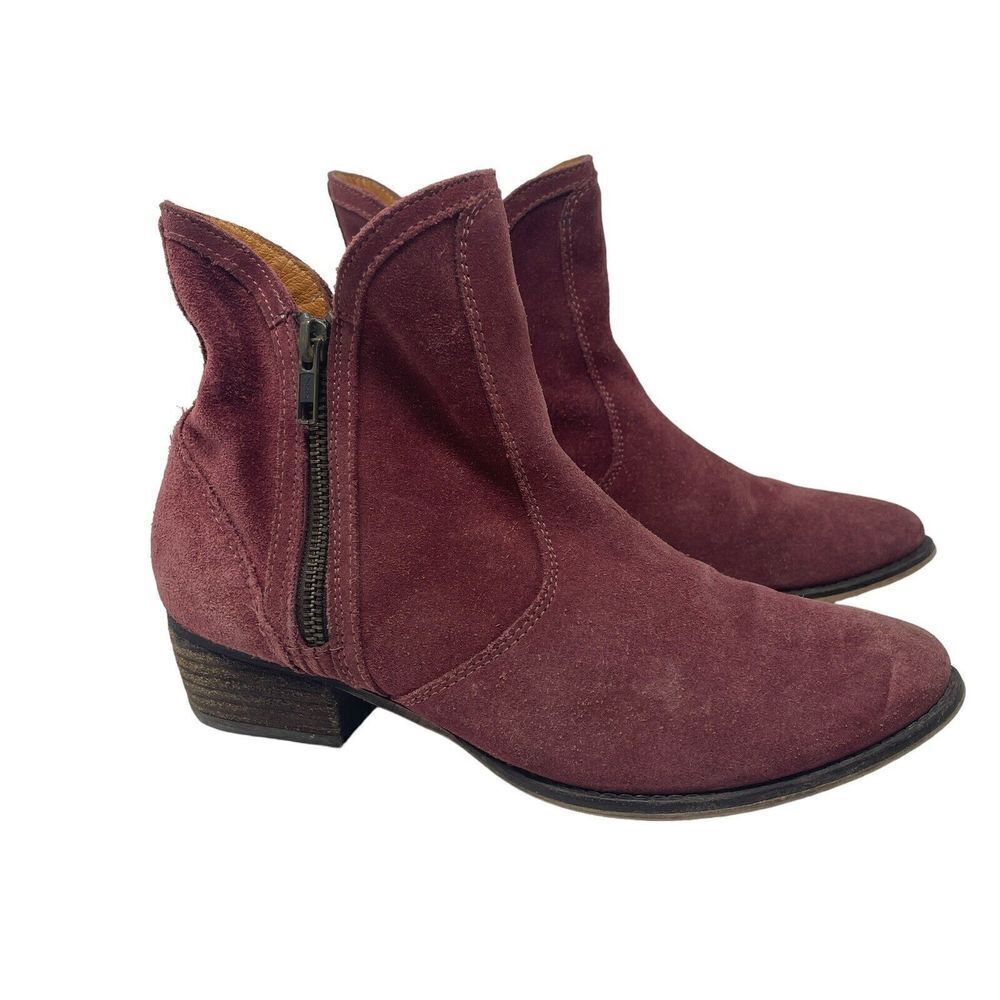 Seychelles 8 Ankle Booties Red Suede Leather Side Zip Stacked Heel Shoes Womens